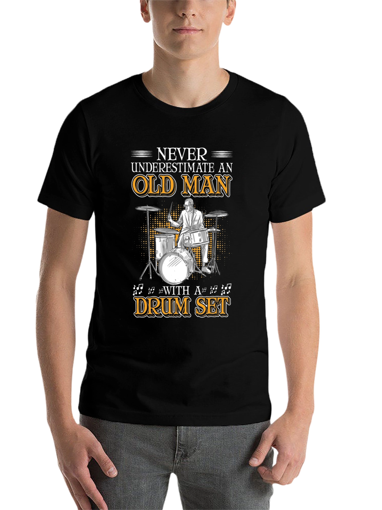 Black Old Man Drum Set T-Shirt - Musician Gift view 7