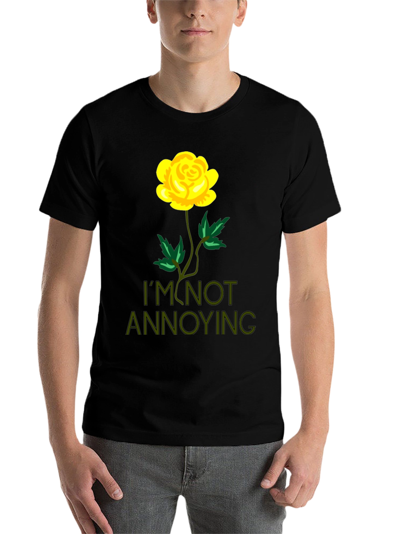 Black I'm Not Annoying Rose Graphic T-Shirt view 7