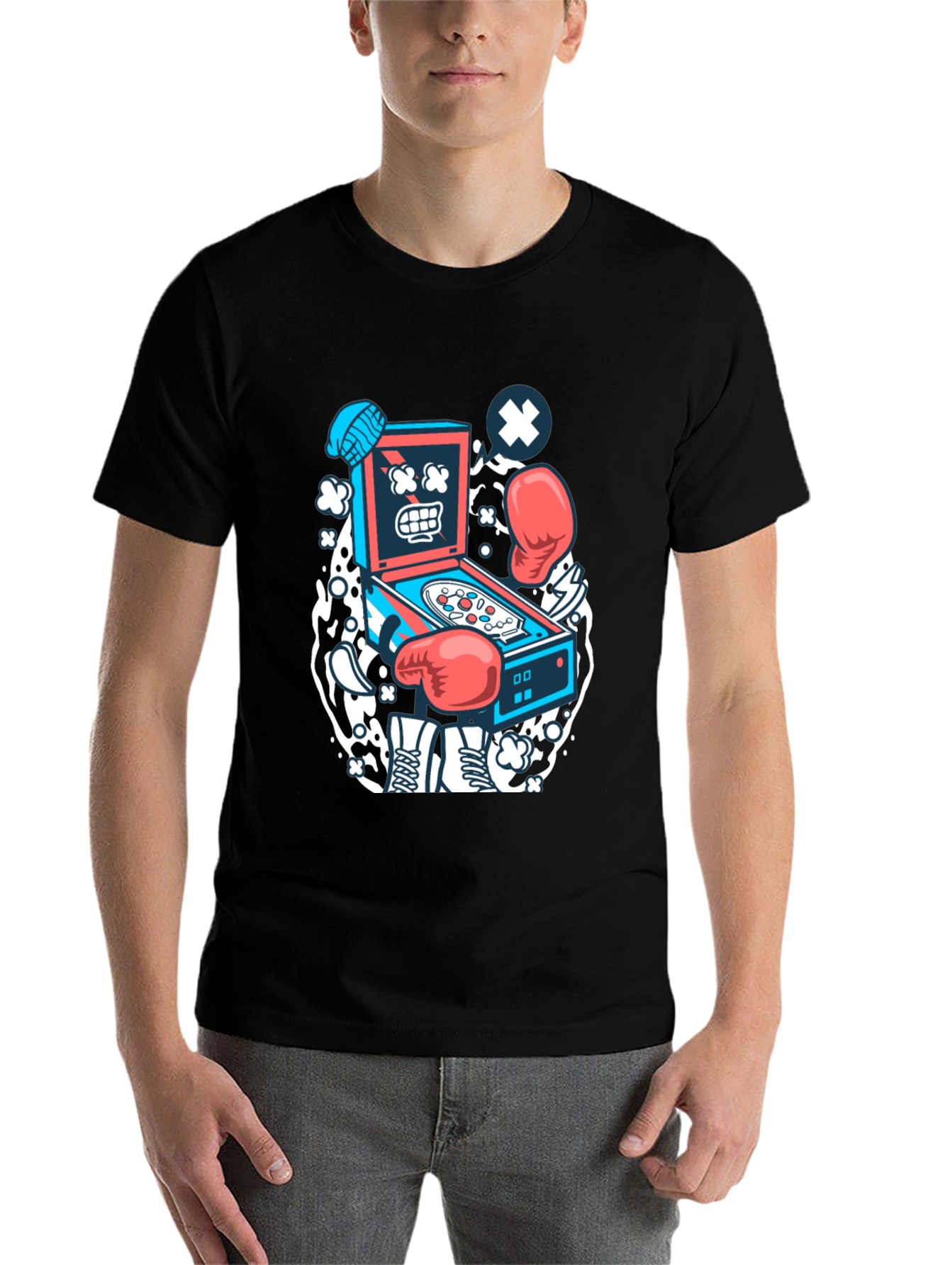 Black Cartoon Pinball T-Shirt - Novelty Graphic Tee view 7