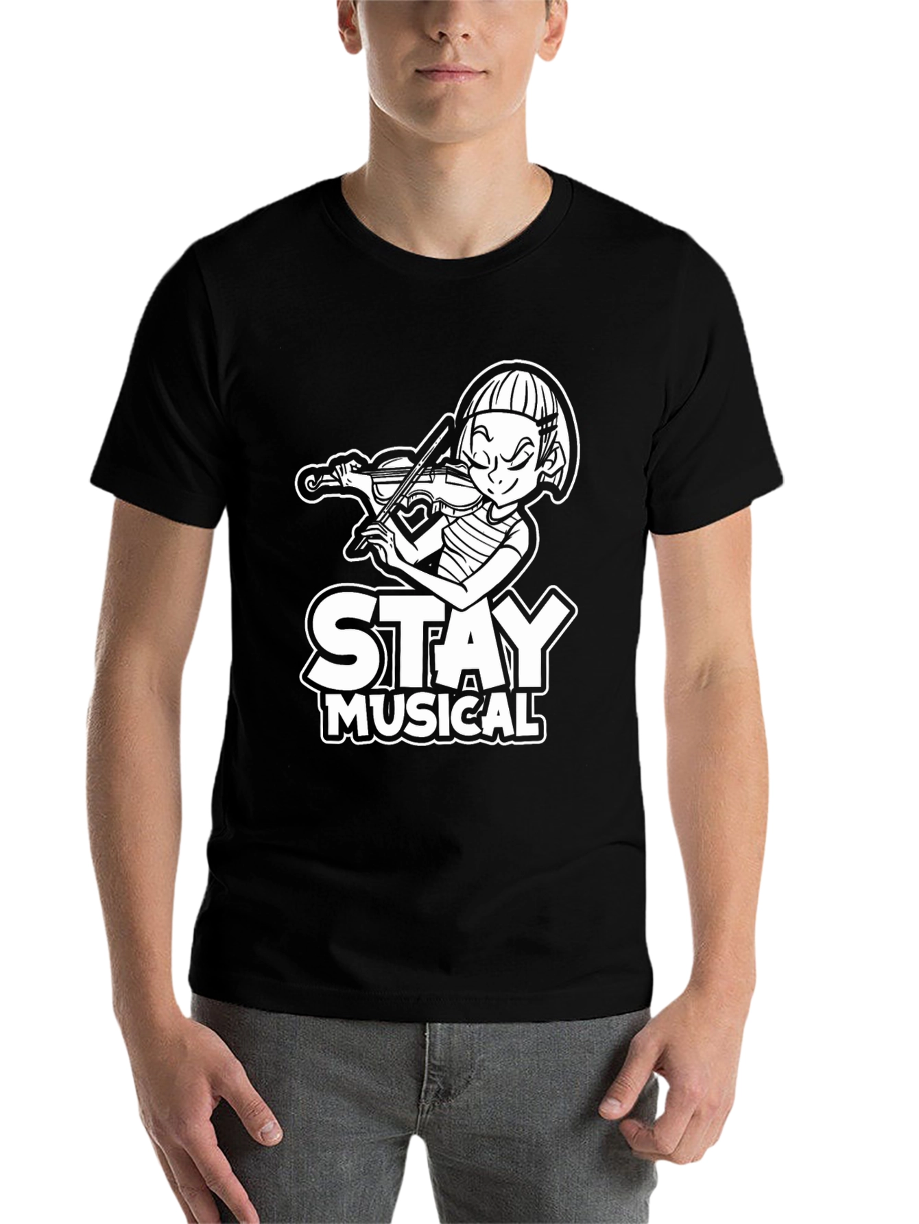 Black Stay Musical Black T-Shirt for Music Lovers view 7