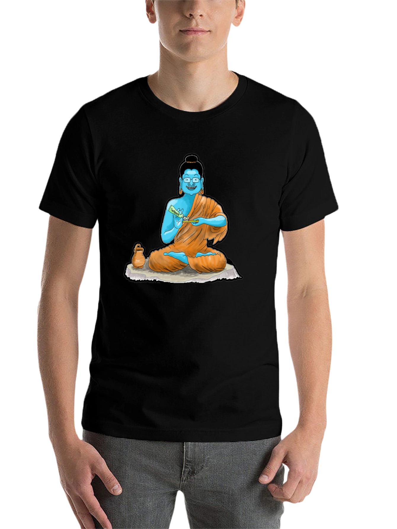 Black Buddha Toothpaste Graphic Tee - Unique Design view 7