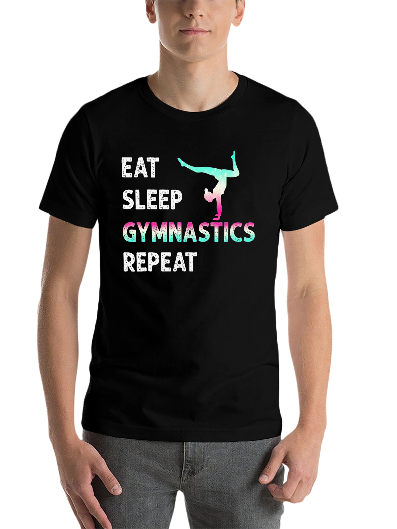 Black Eat Sleep Gymnastics Repeat T-Shirt view 7
