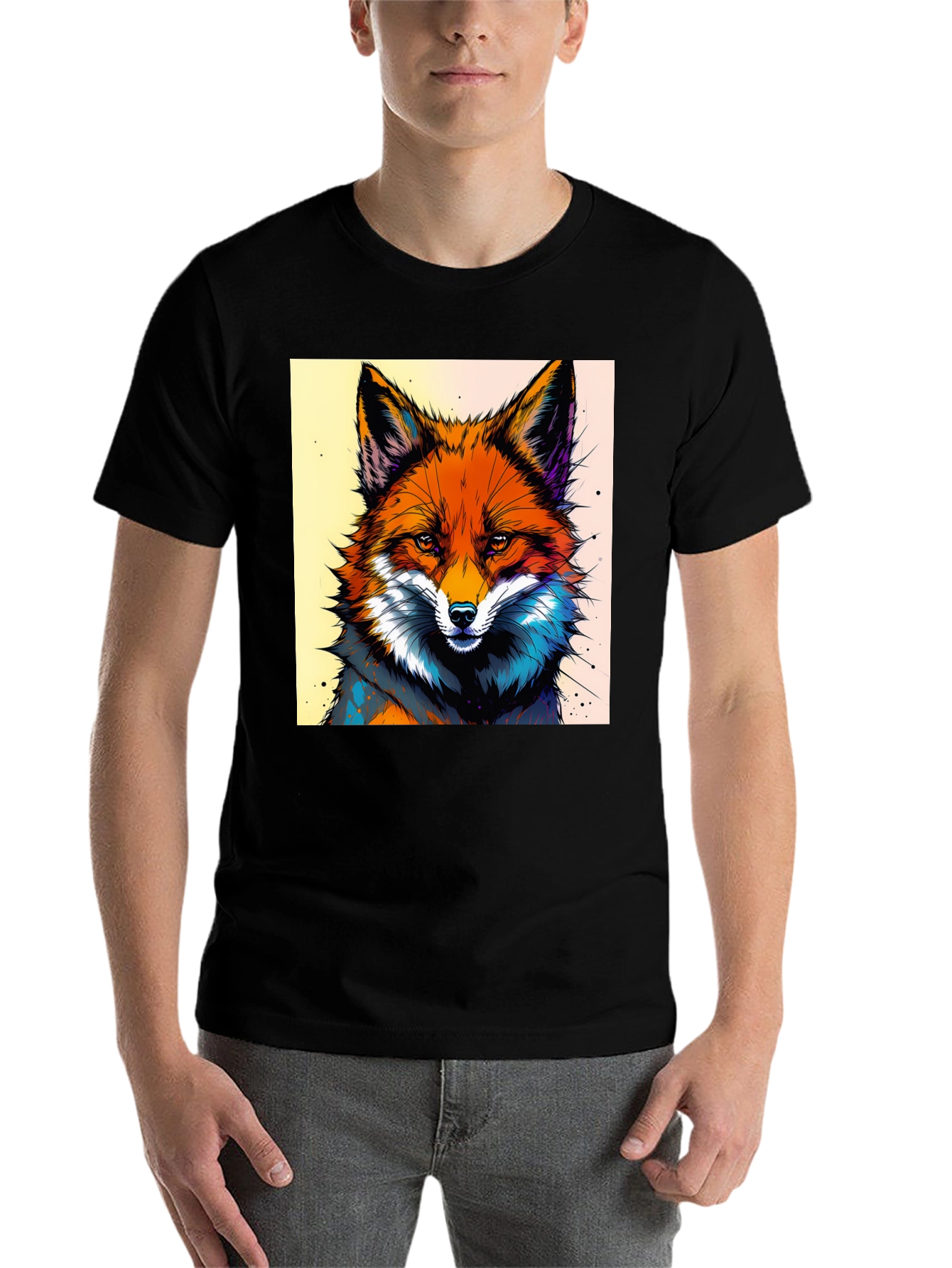 Black Artistic Fox Graphic Tee - Stylish & Unique view 7