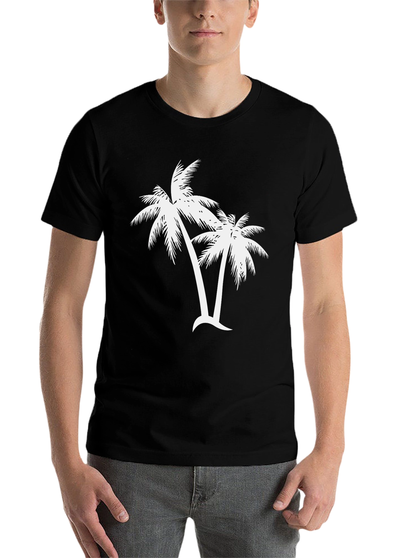 Black Palm Tree Graphic Tee - Black Cotton T-Shirt view 7