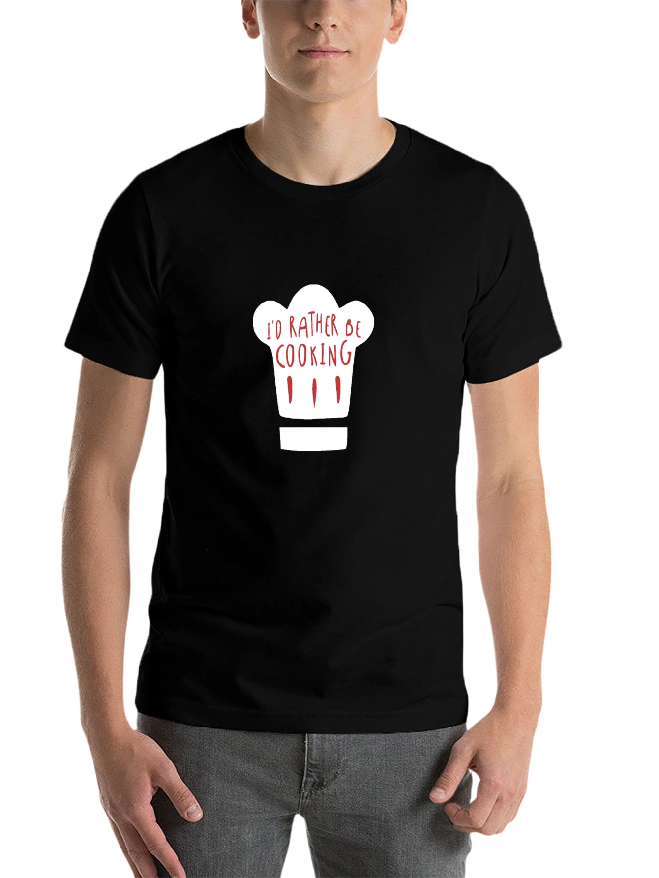 Black I'd Rather Be Cooking T-Shirt - Chef's Hat Design view 7
