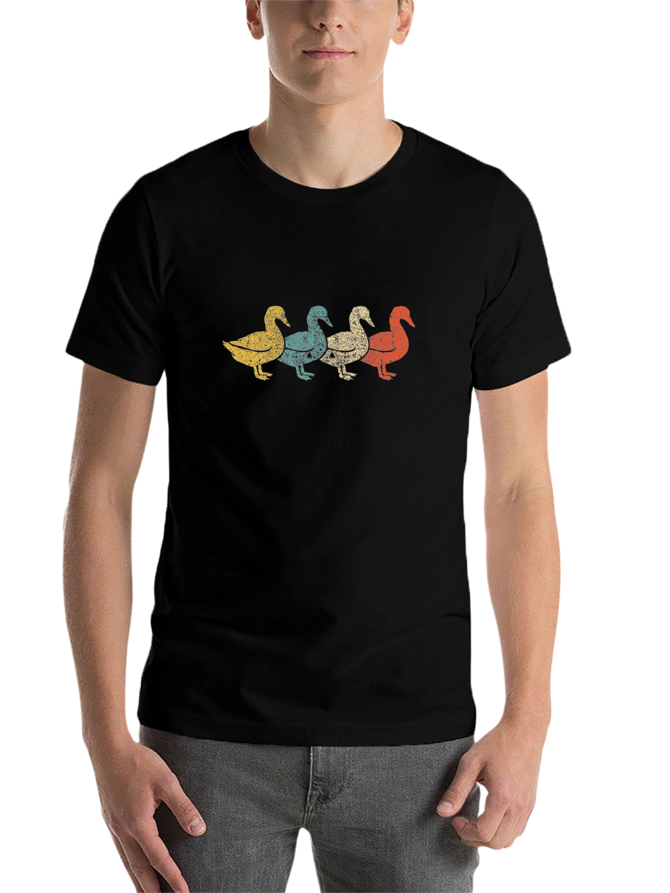 Black Retro Duck Row Graphic Tee - Classic Black T-Shirt view 7