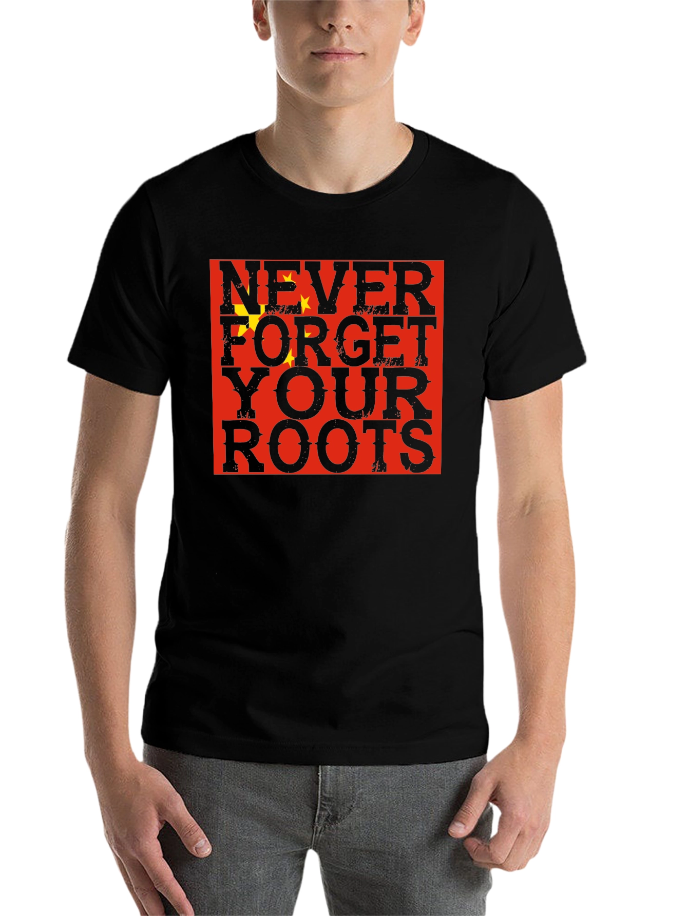 Black Never Forget Your Roots China Flag Graphic T-Shirt view 7