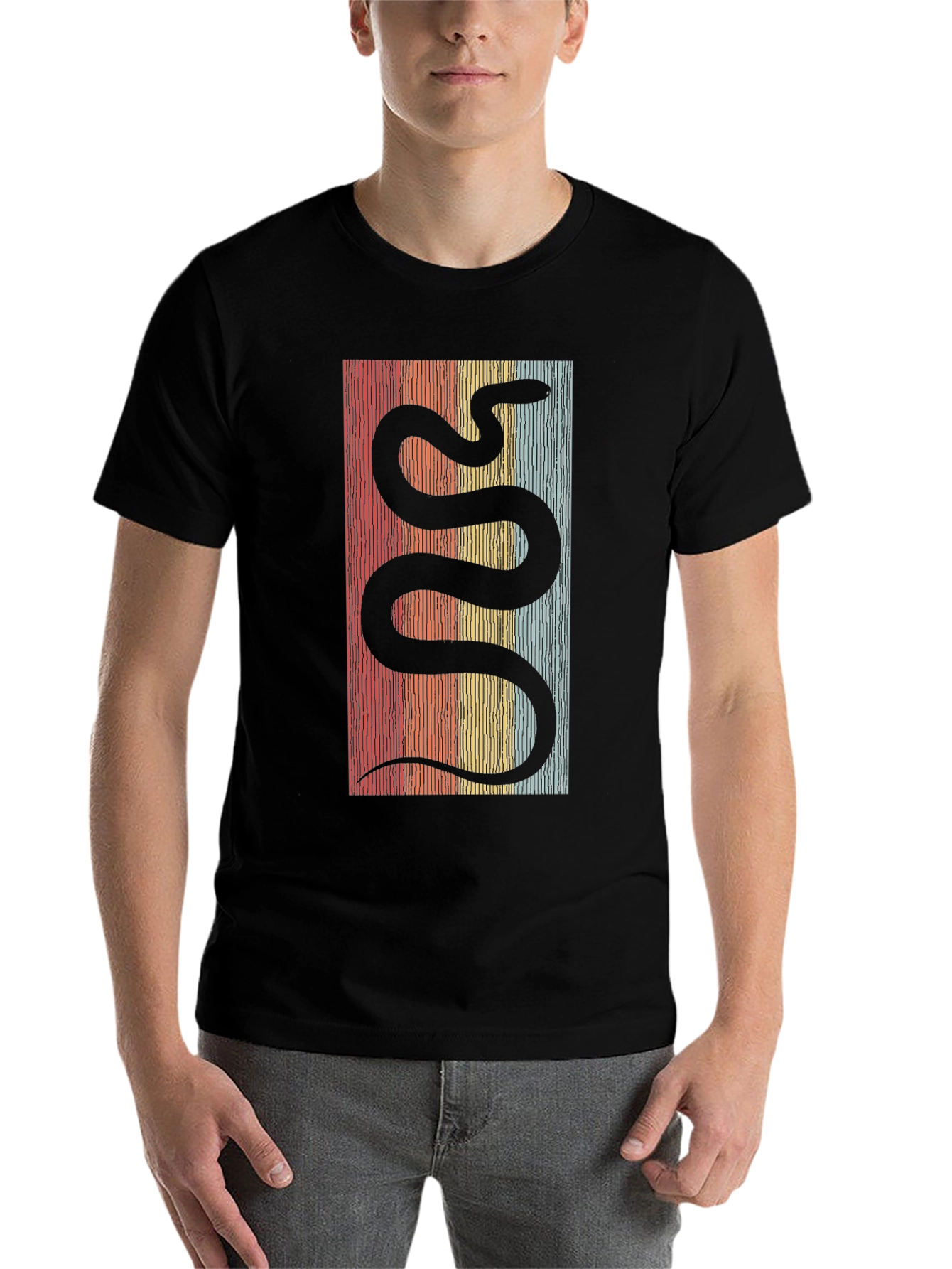 Black Retro Snake Graphic Tee - Cool Vintage Style view 7
