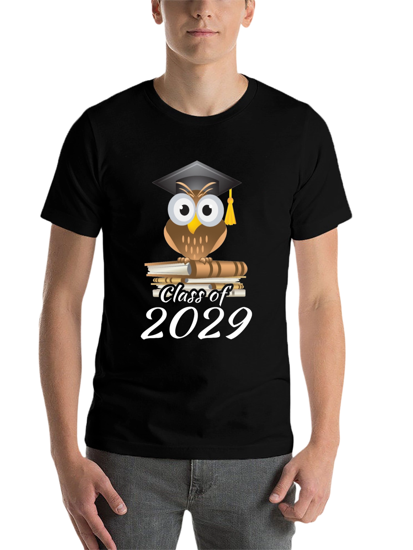 Black Class of 2029 Owl Graduation T-Shirt view 7