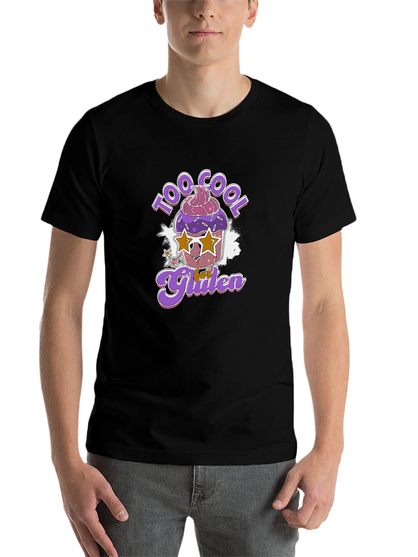 Black Cool Gluten T-Shirt - Fun Cupcake Design view 7