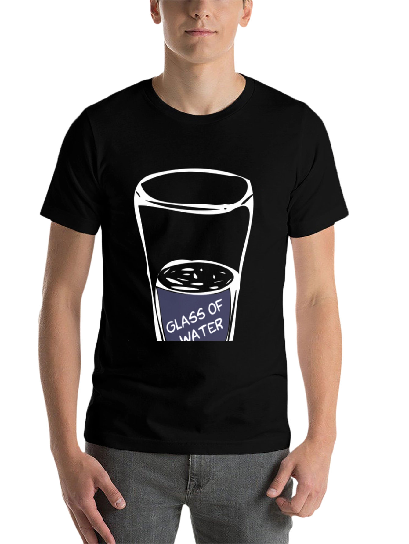 Black Glass of Water Graphic Tee - Unisex Black Cotton T-Shirt view 7