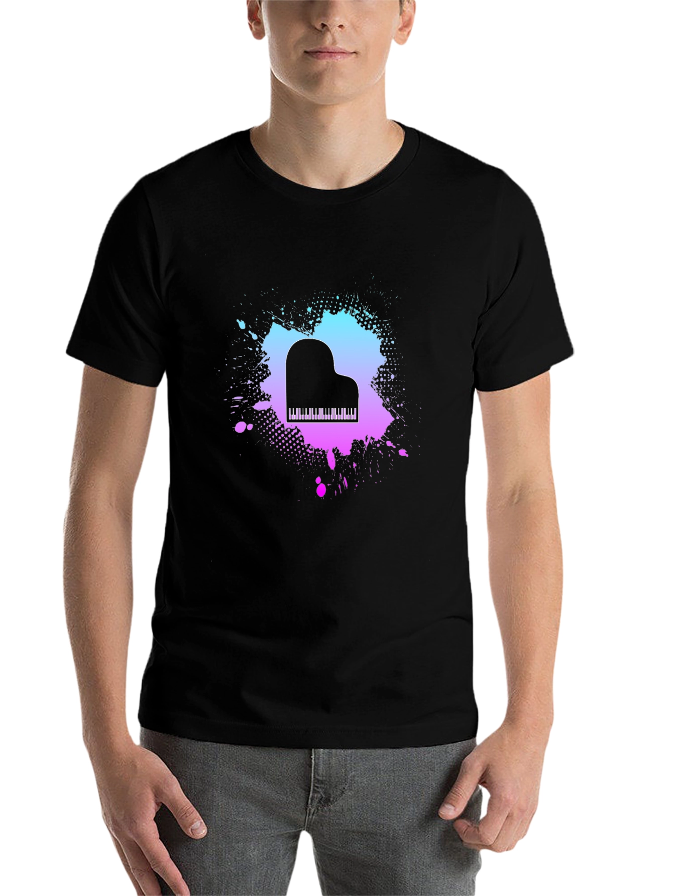 Black Piano Splash Graphic Tee - Music Lover's T-Shirt view 7