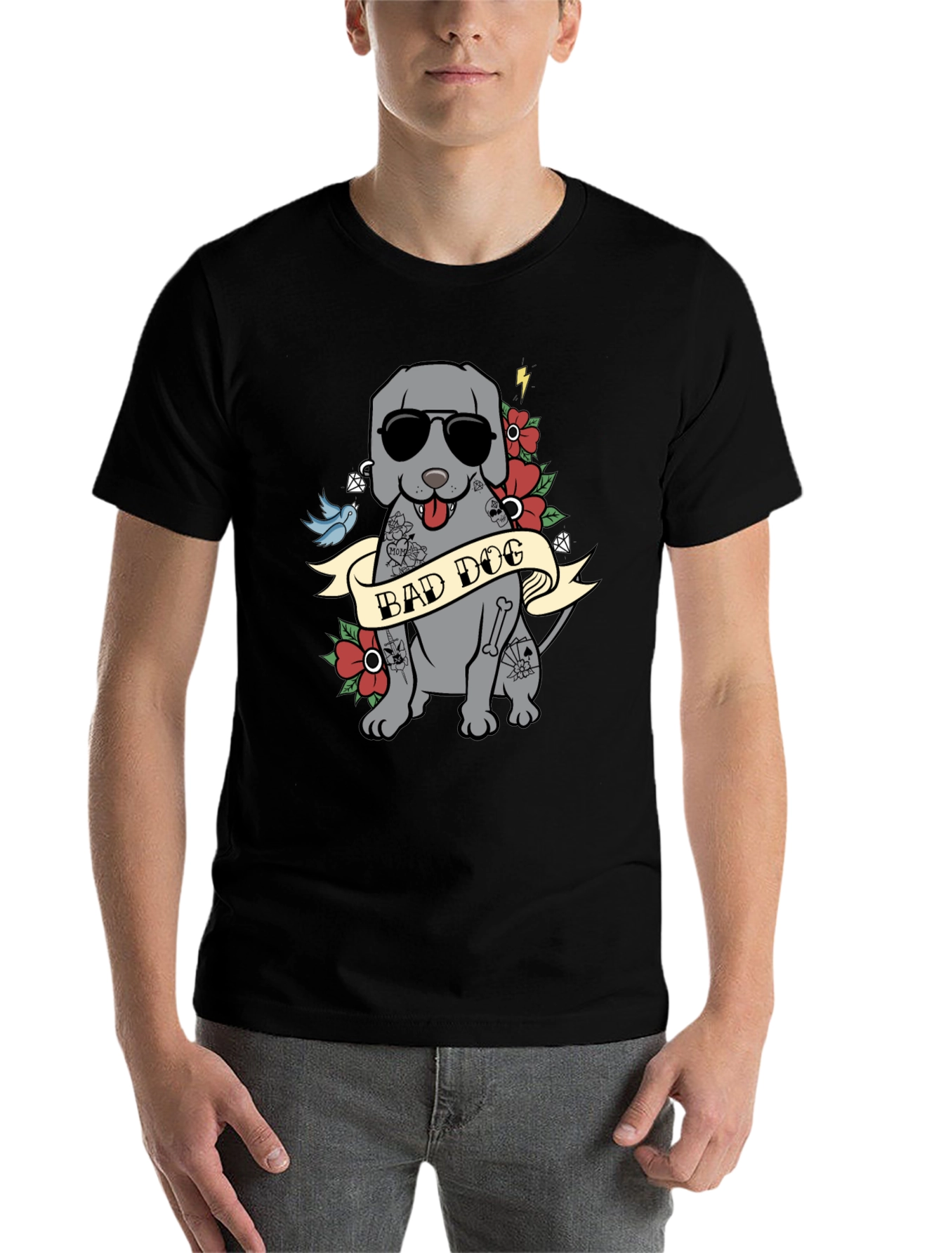 Bad Dog Tattoo Style T-Shirt - Men's Graphic Tee - 7
