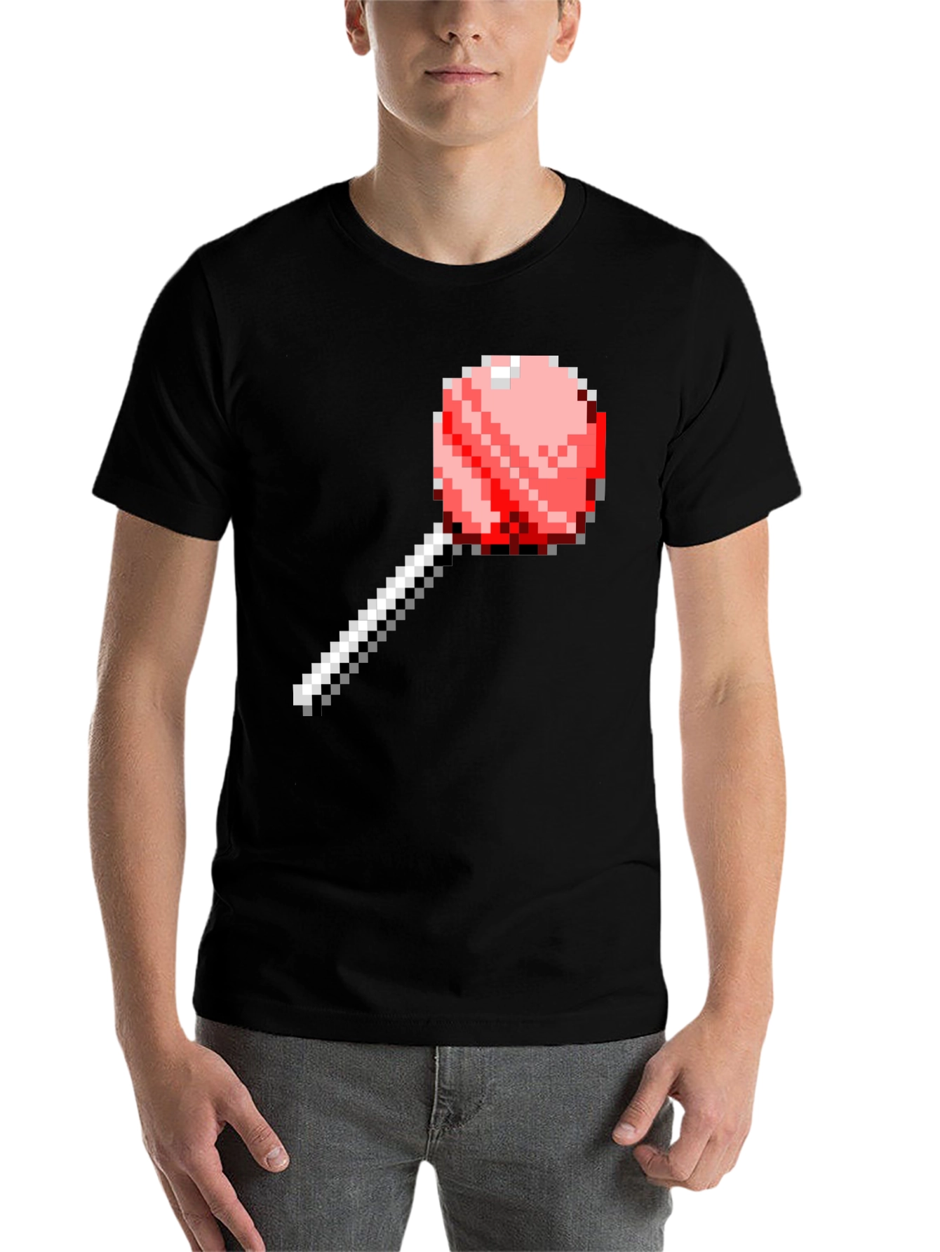 Black Pixel Lollipop Graphic Tee - Novelty Fashion view 7