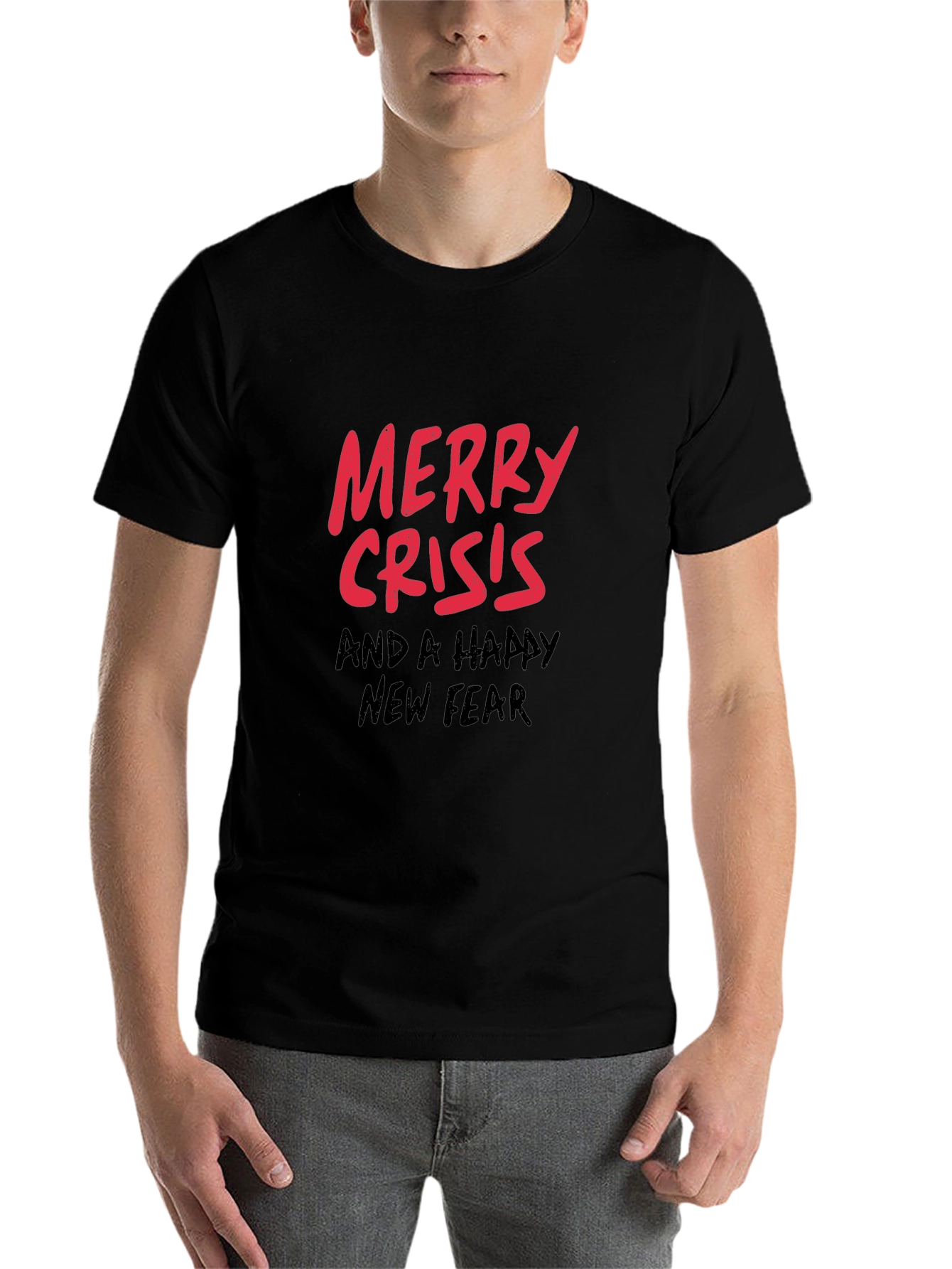 Black Merry Crisis T-Shirt - Black Holiday Humor Tee view 7