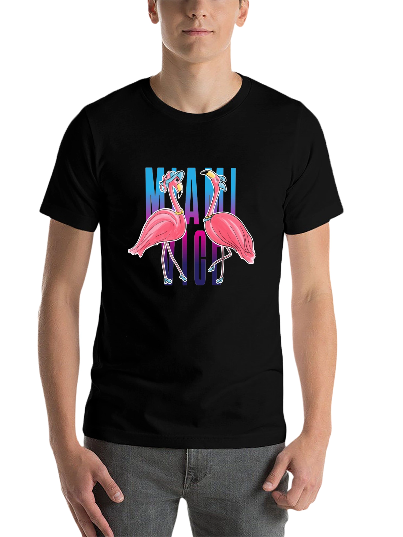 Black Miami Nights Flamingo T-Shirt view 7