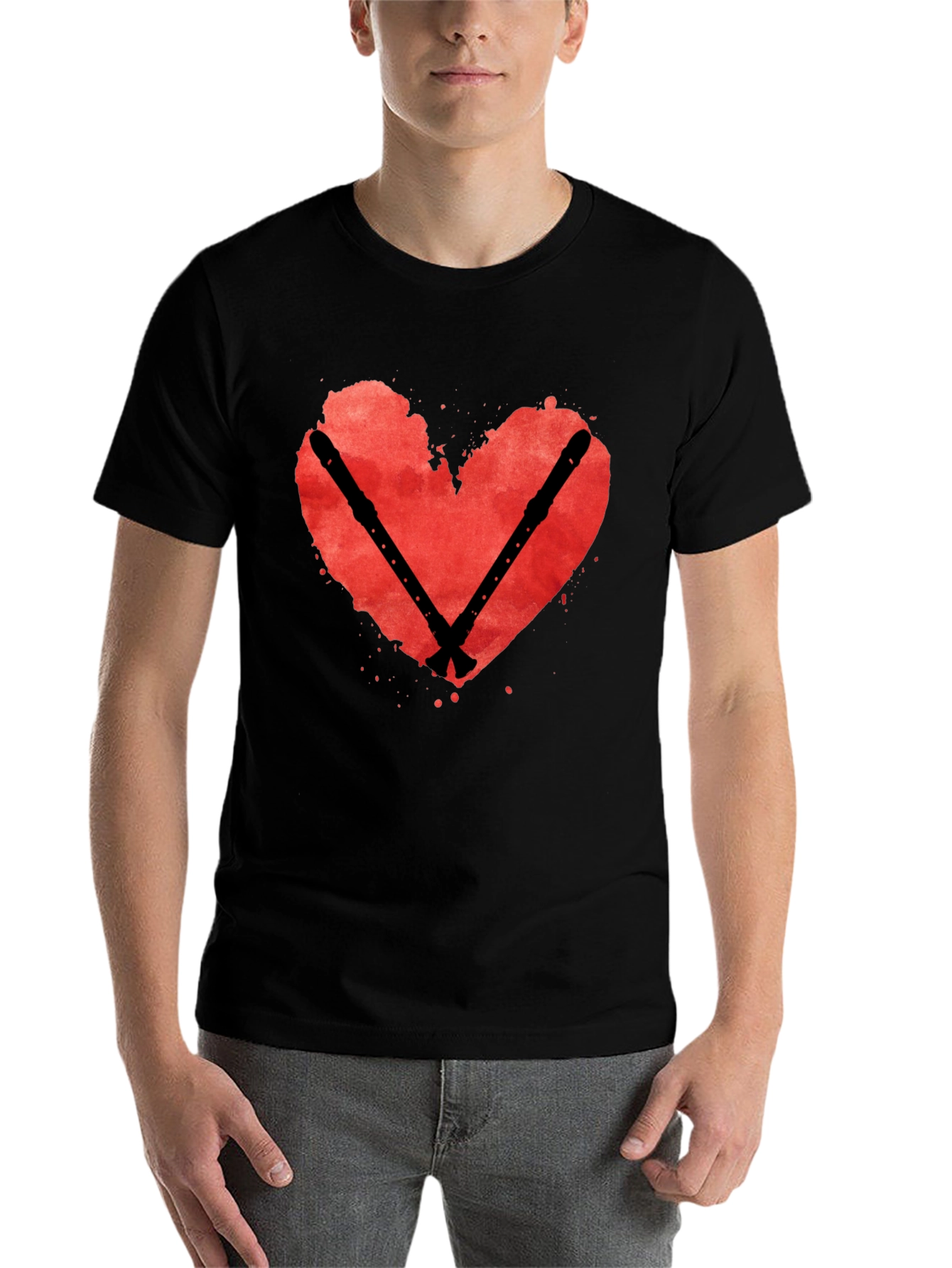 Black Heart & Flute T-Shirt: Music Lover Tee view 7