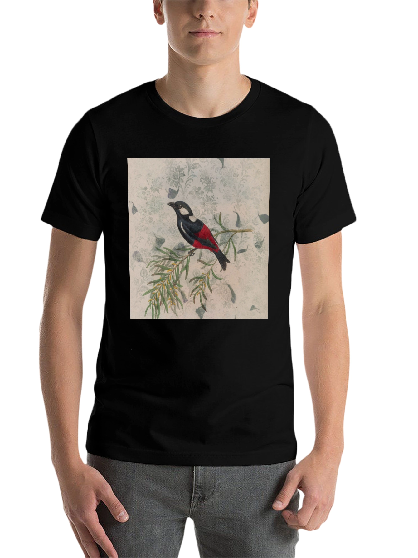 Black Vintage Bird Print Black T-Shirt view 7