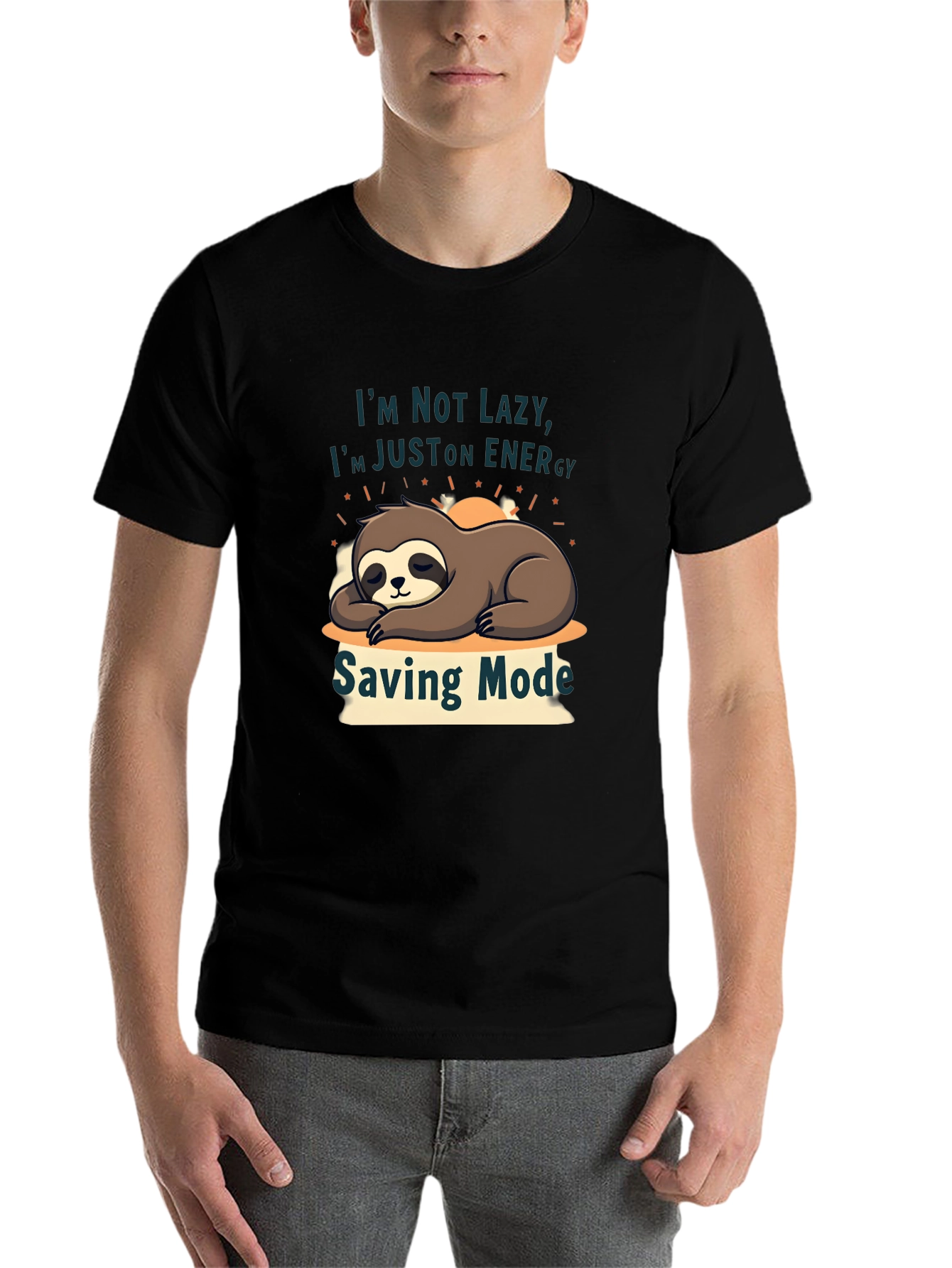 Black Sloth Energy Saving Mode T-Shirt - Funny Graphic Tee view 7