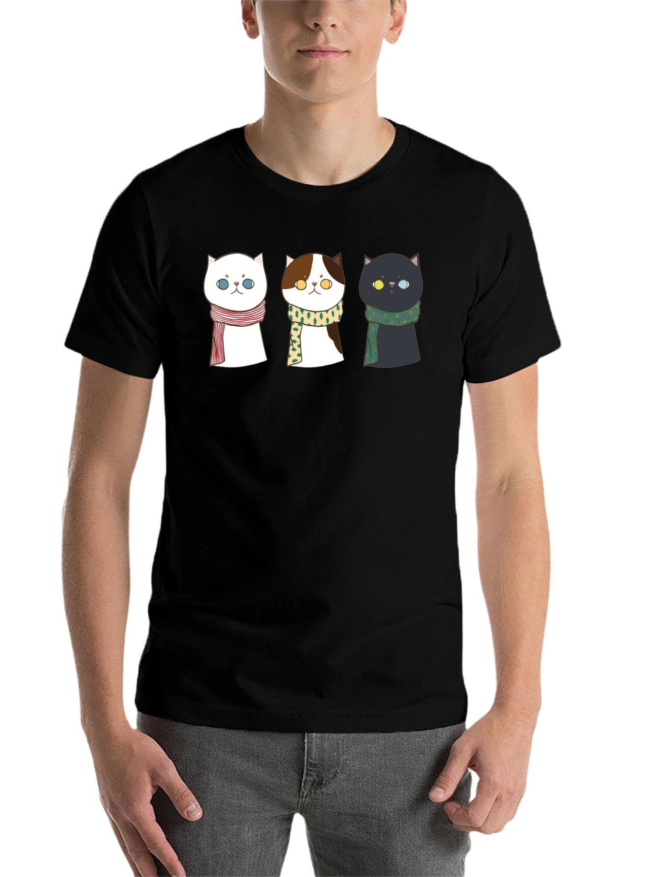 Black Cute Cat T-Shirt with Scarves view 7