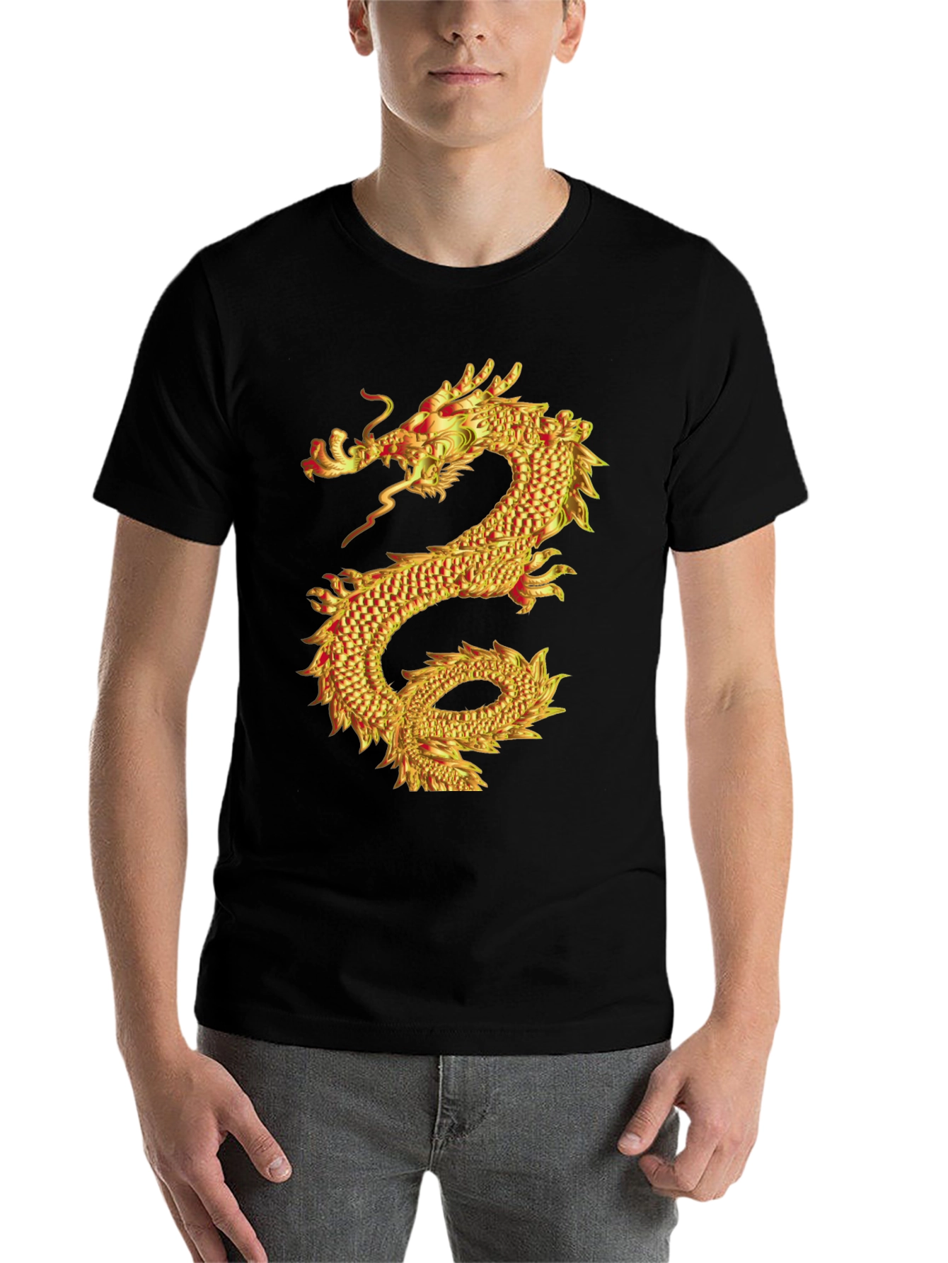 Black Golden Dragon Graphic Print Black T-Shirt view 7