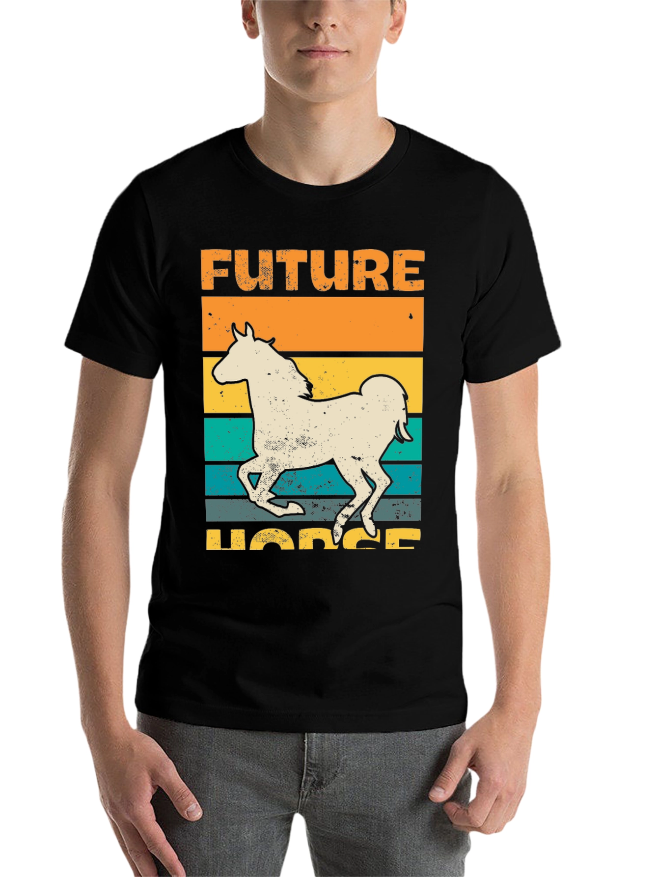 Black Future Horse T-Shirt Retro Style Graphic Tee view 7