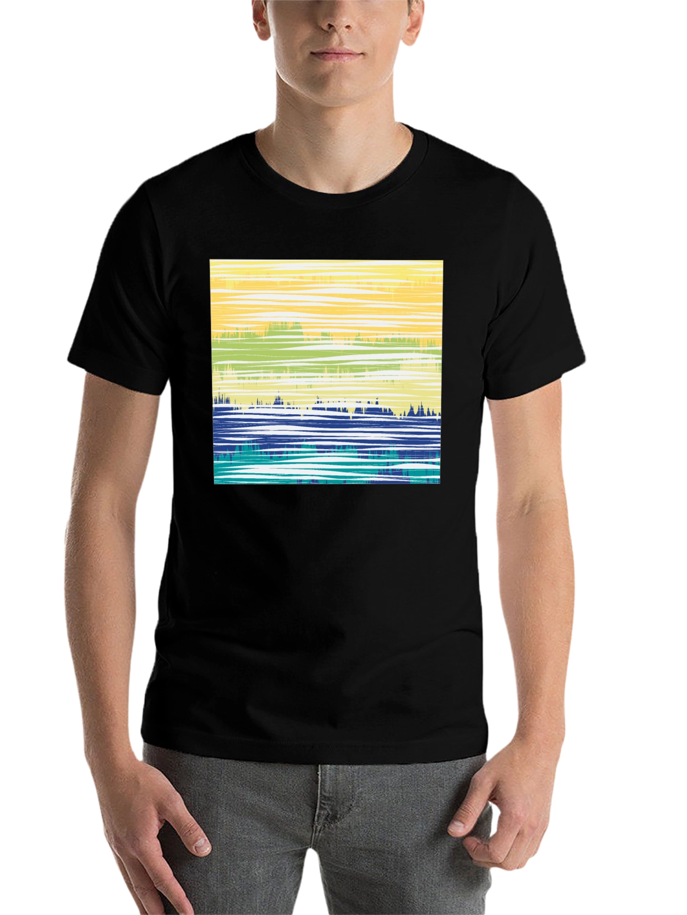 Black Abstract Horizon Graphic T-Shirt - Black view 7
