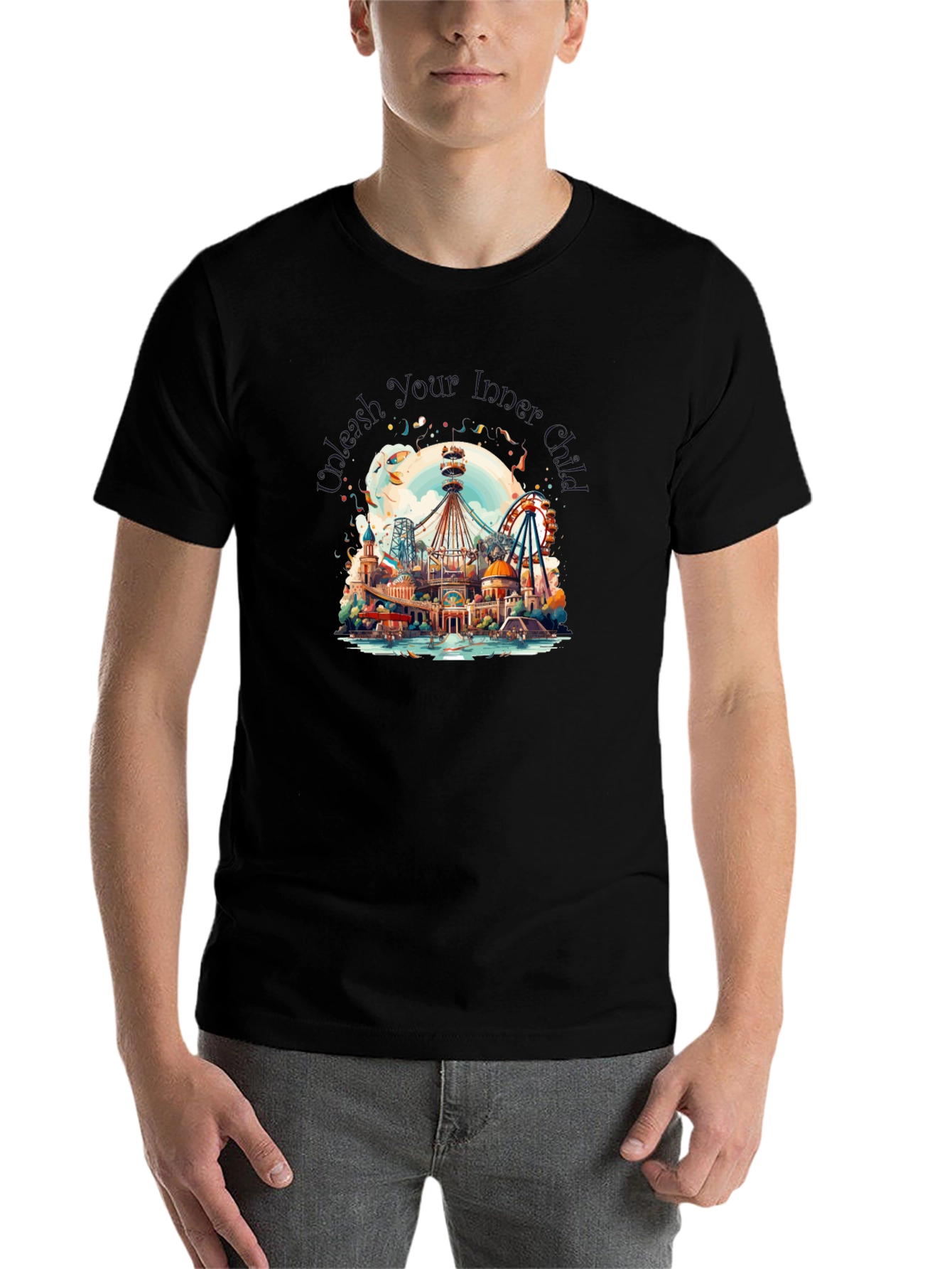 Black Whimsical Amusement Park Graphic Tee view 7