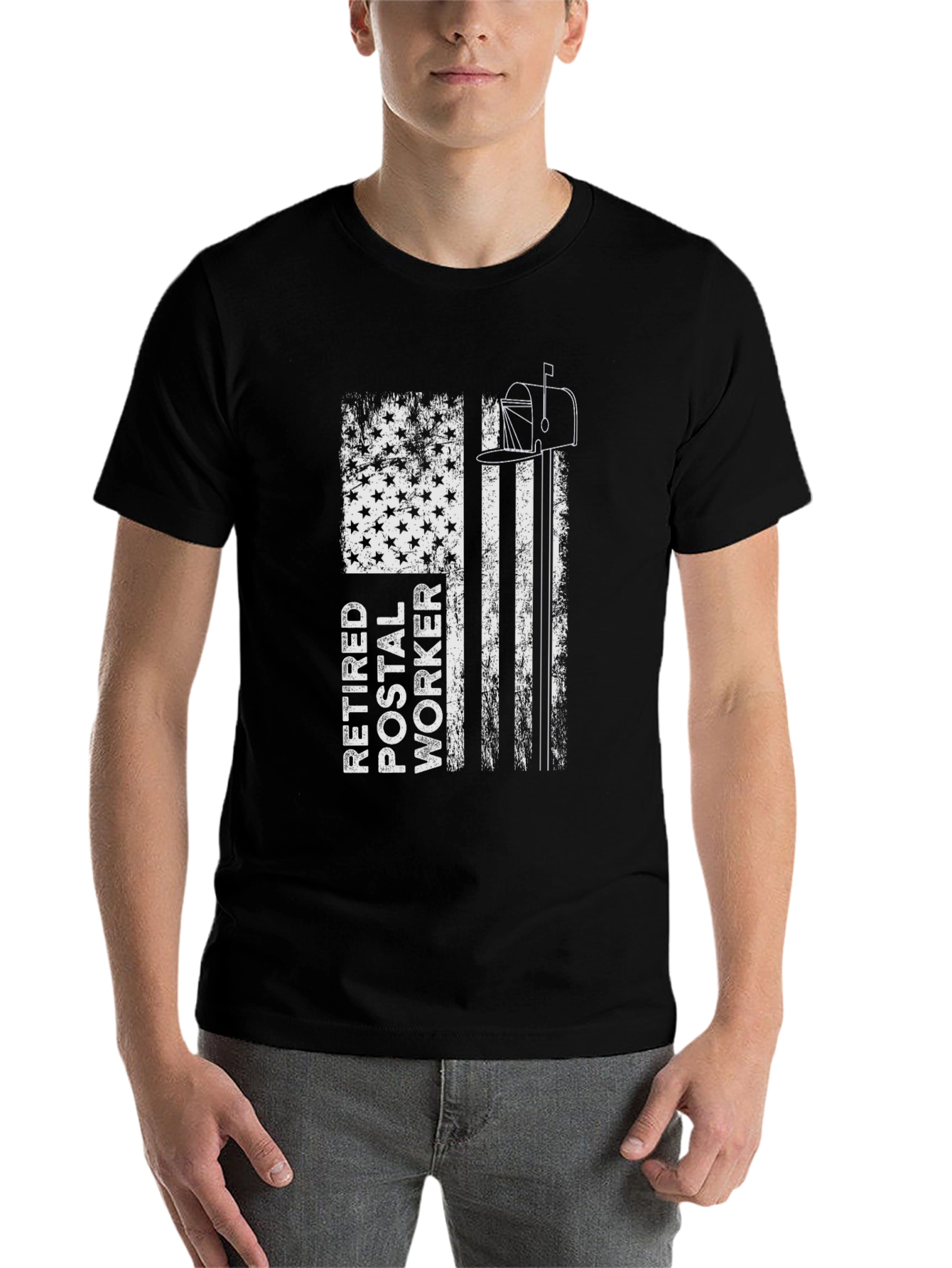 Black Retired Postal Worker Flag Graphic T-Shirt view 7