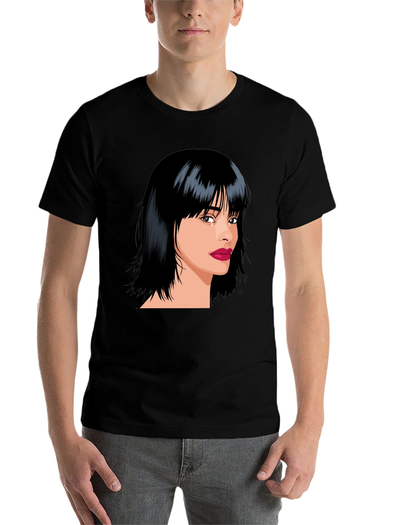 Black Stylish Woman Portrait Graphic Black T-Shirt view 7