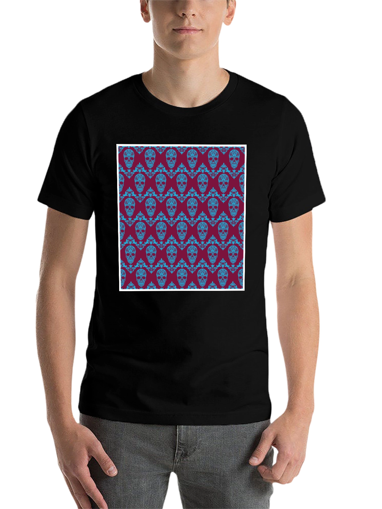 Black Skull Pattern T-Shirt view 7