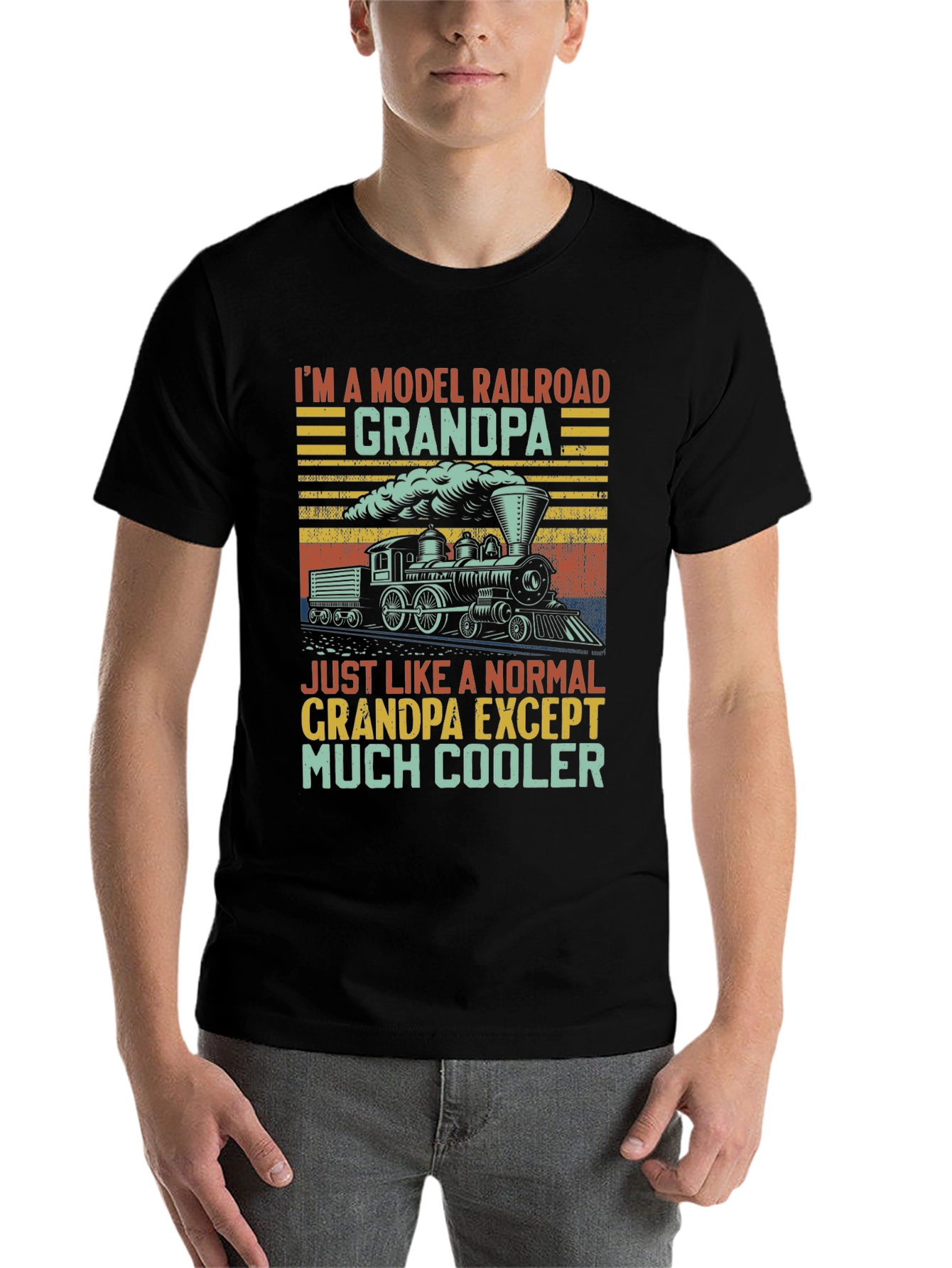 Black Model Railroad Grandpa T-Shirt - Much Cooler view 7