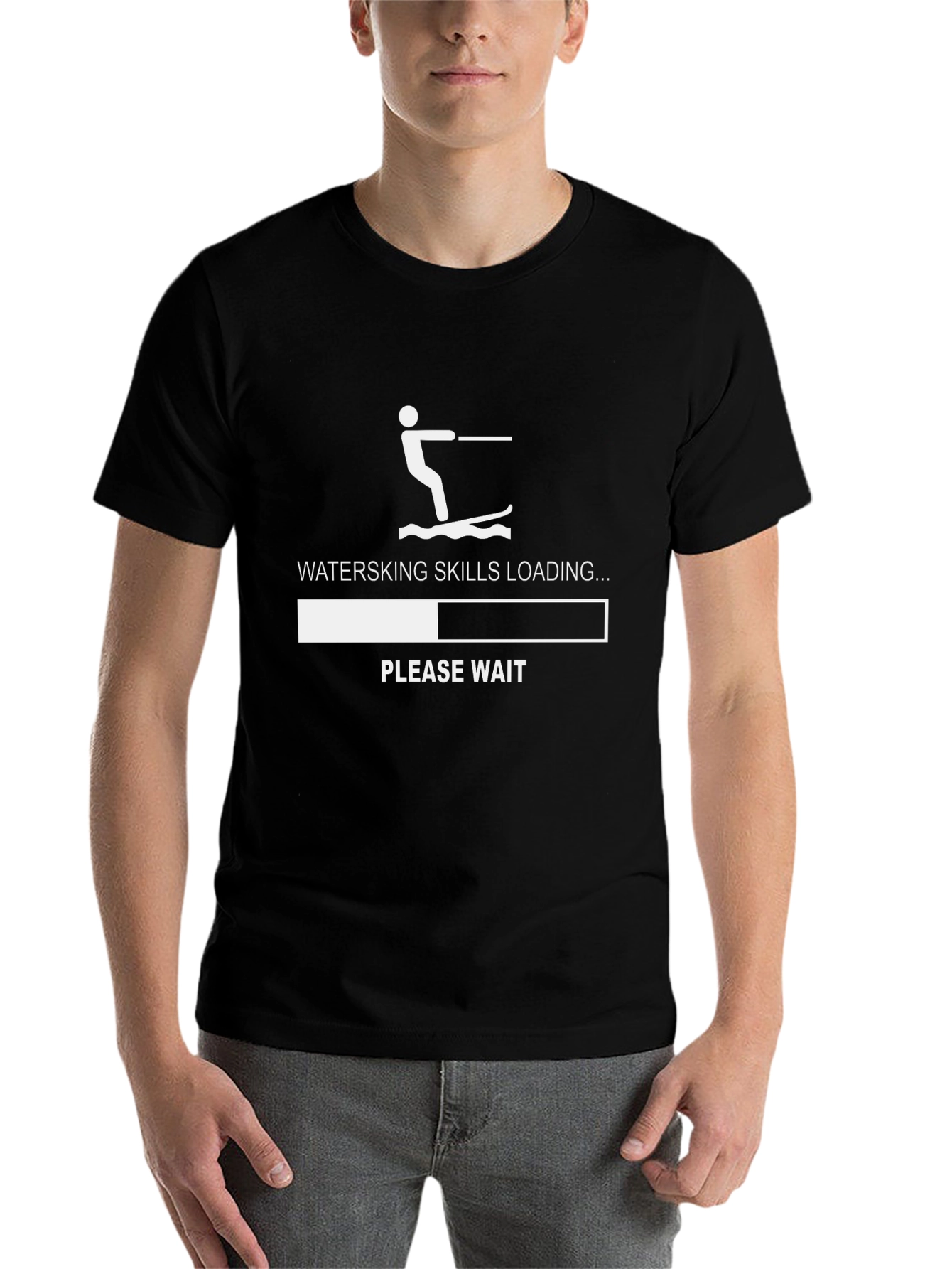 Black Waterskiing Skills Loading T-Shirt - Funny Summer Tee view 7