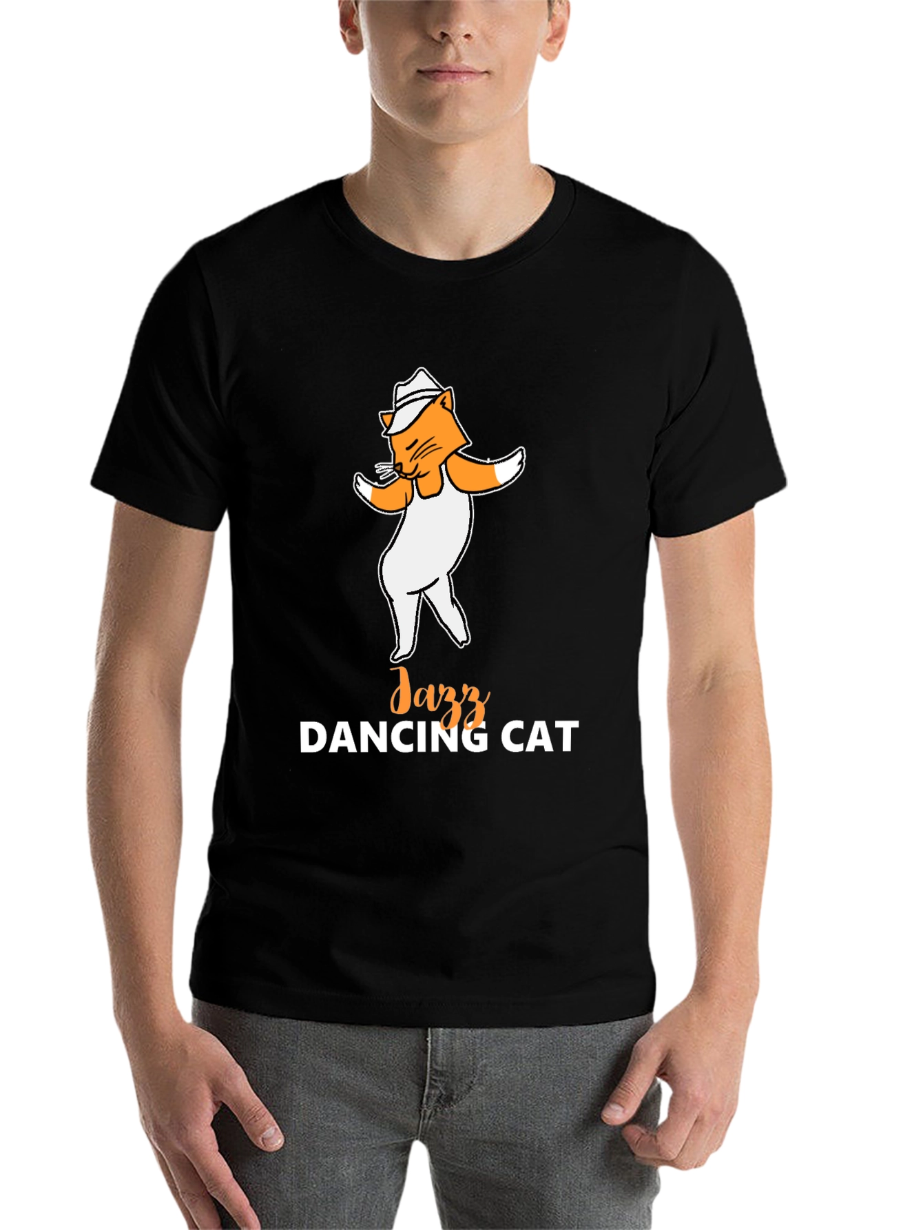 Black Jazz Dancing Cat T-Shirt - Cool Graphic Tee view 7