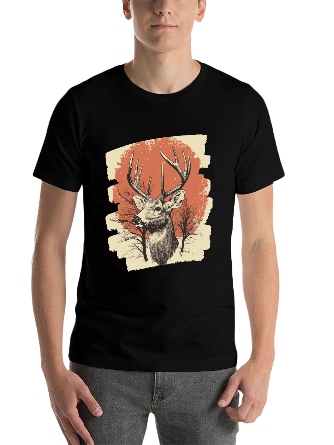 Black Deer Graphic Print Black T-Shirt view 7