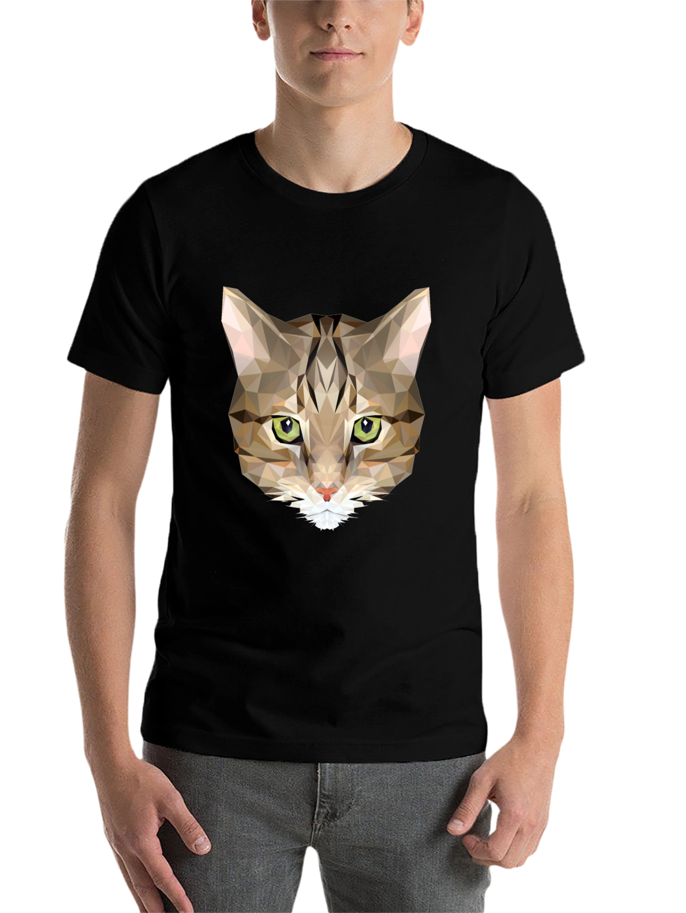 Black Geometric Cat T-Shirt - Stylish Graphic Tee view 7