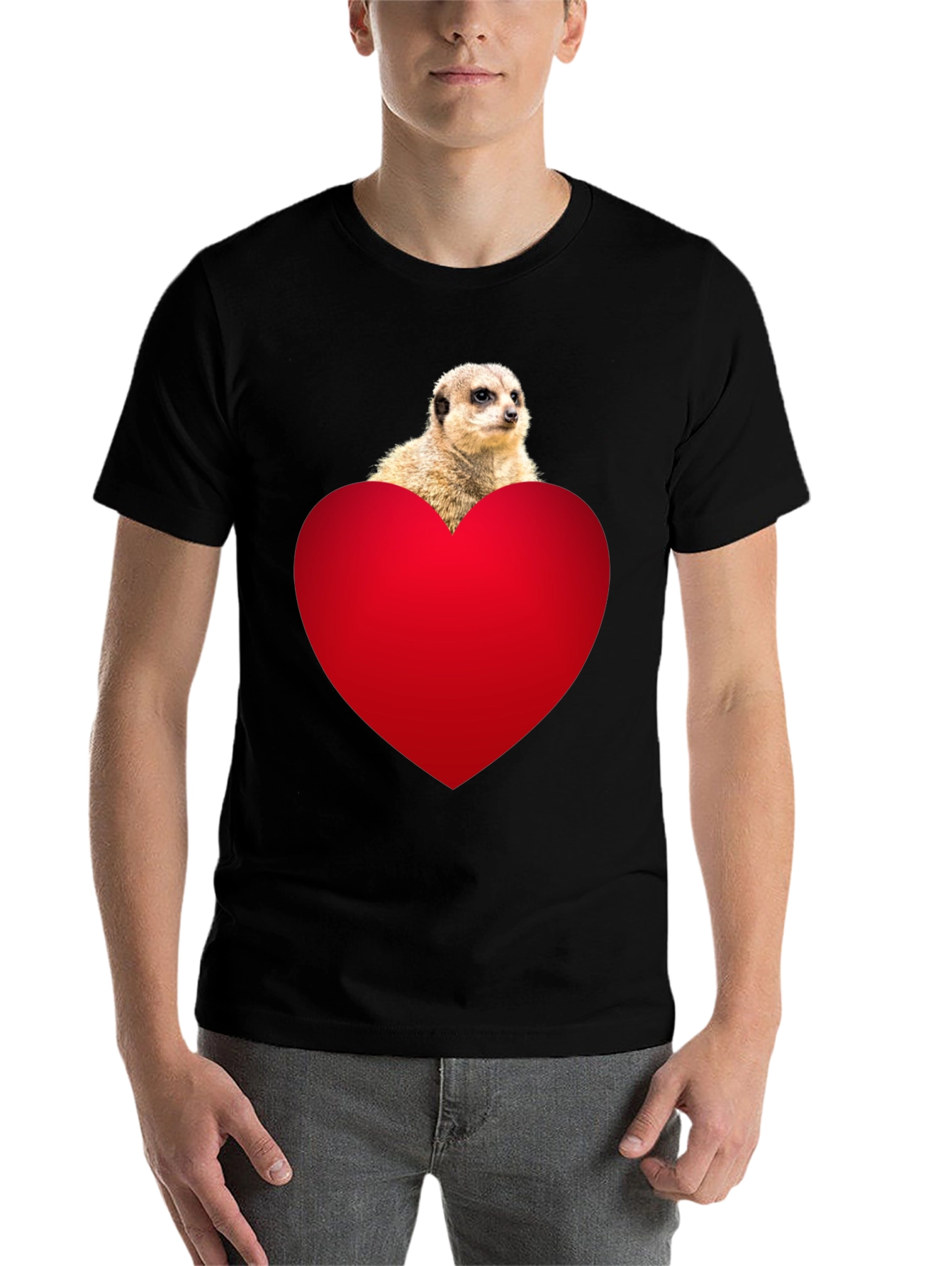 Black Meerkat Heart T-Shirt - Cute Animal Tee view 7
