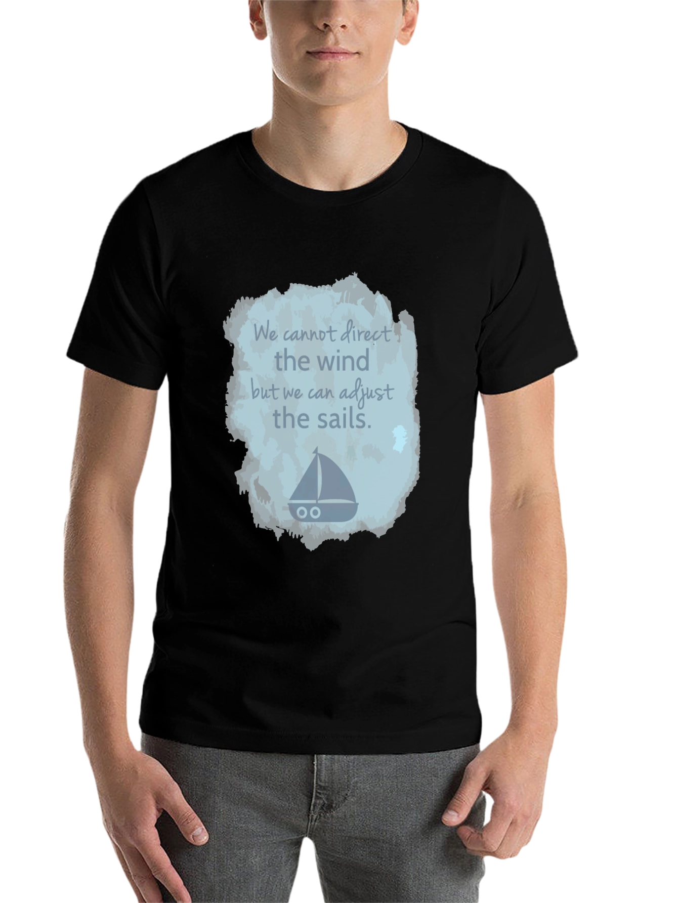 Black Inspirational Sailing T-Shirt - Adjust the Sails view 7