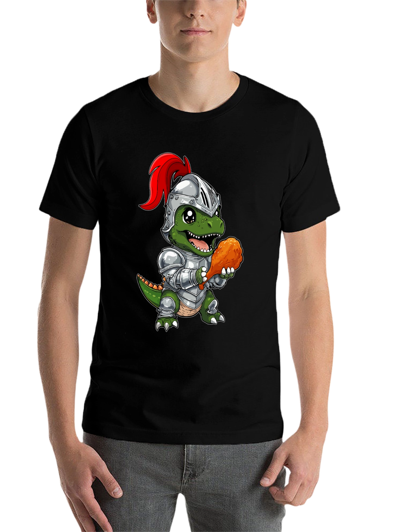 Black Dino Knight T-Shirt - Chicken Leg Champion view 7