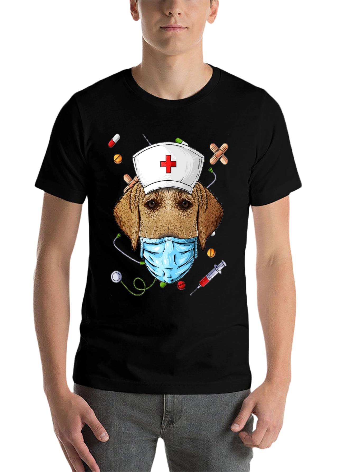 Black Dog Nurse Novelty Graphic T-Shirt view 7