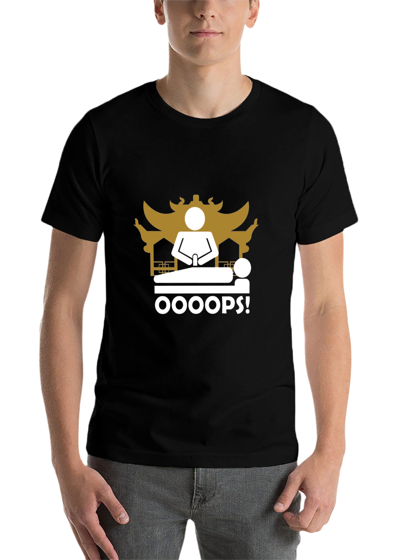 Black Oops! Funny Black T-Shirt - Unique Graphic Tee view 7