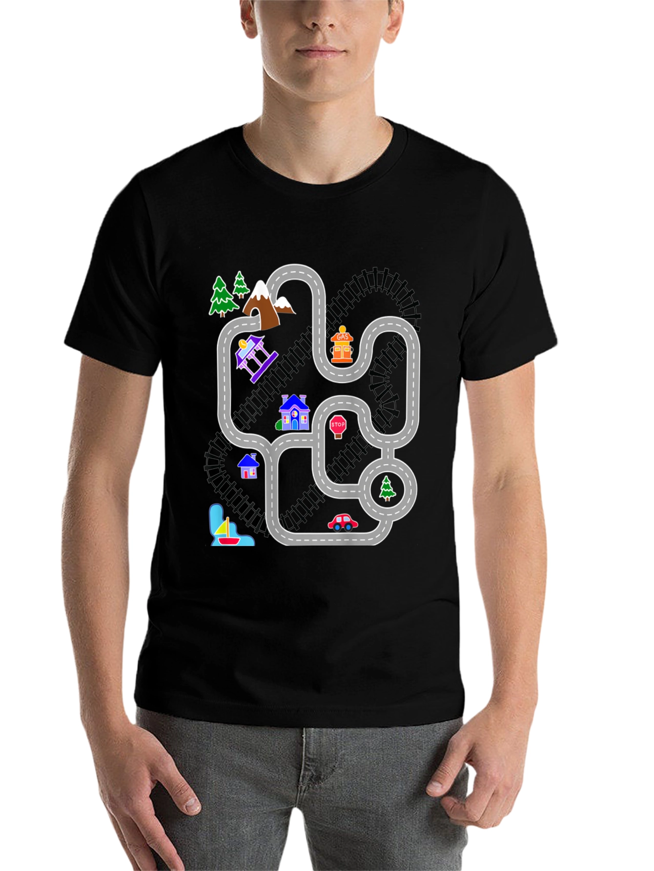 Black Playful Road Map Graphic Tee view 7