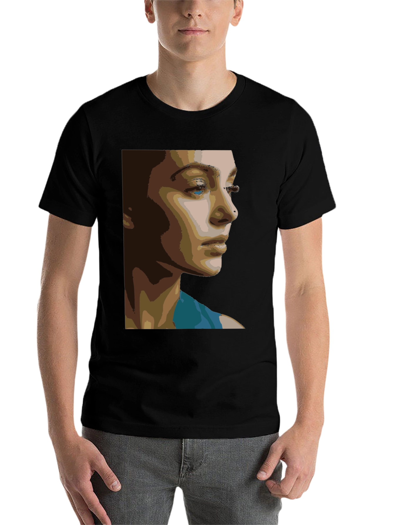 Black Abstract Portrait Graphic Tee - Unisex Black T-Shirt view 7