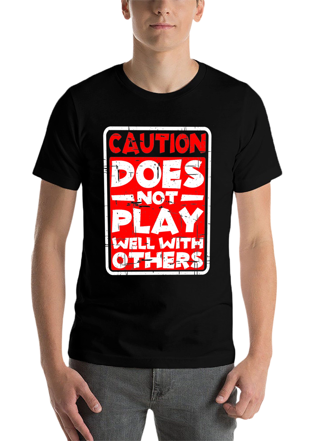 Black Caution: Does Not Play Well With Others T-Shirt view 7