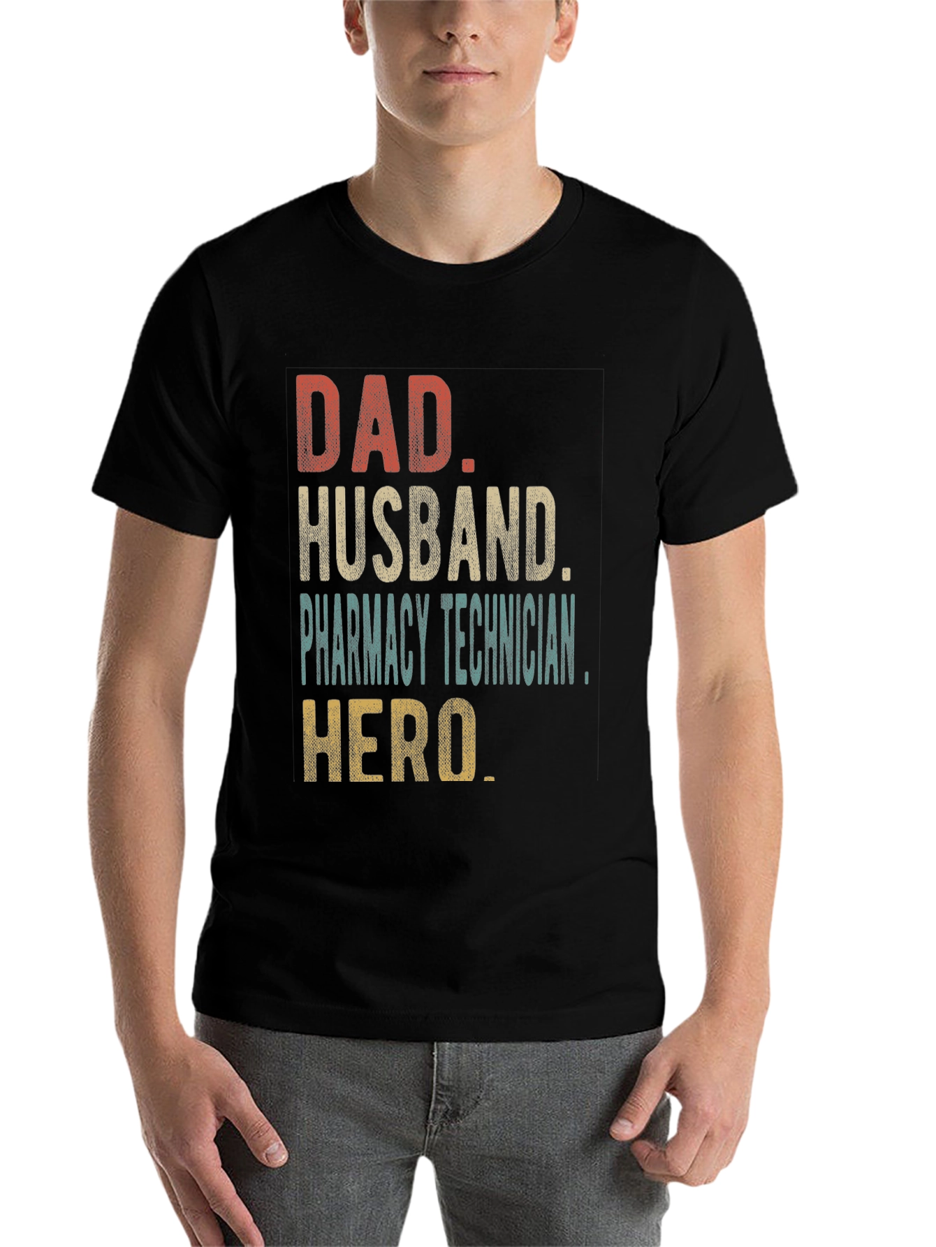 Black Dad Husband Pharmacy Technician Hero T-Shirt view 7