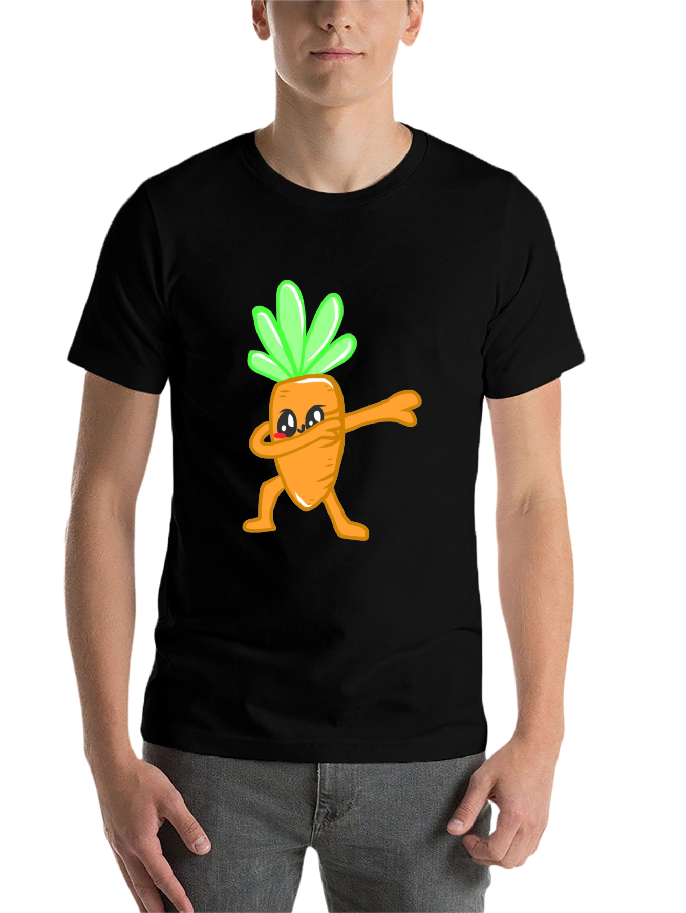 Black Funny Dabbing Carrot Graphic Tee - Black Cotton T-Shirt view 7
