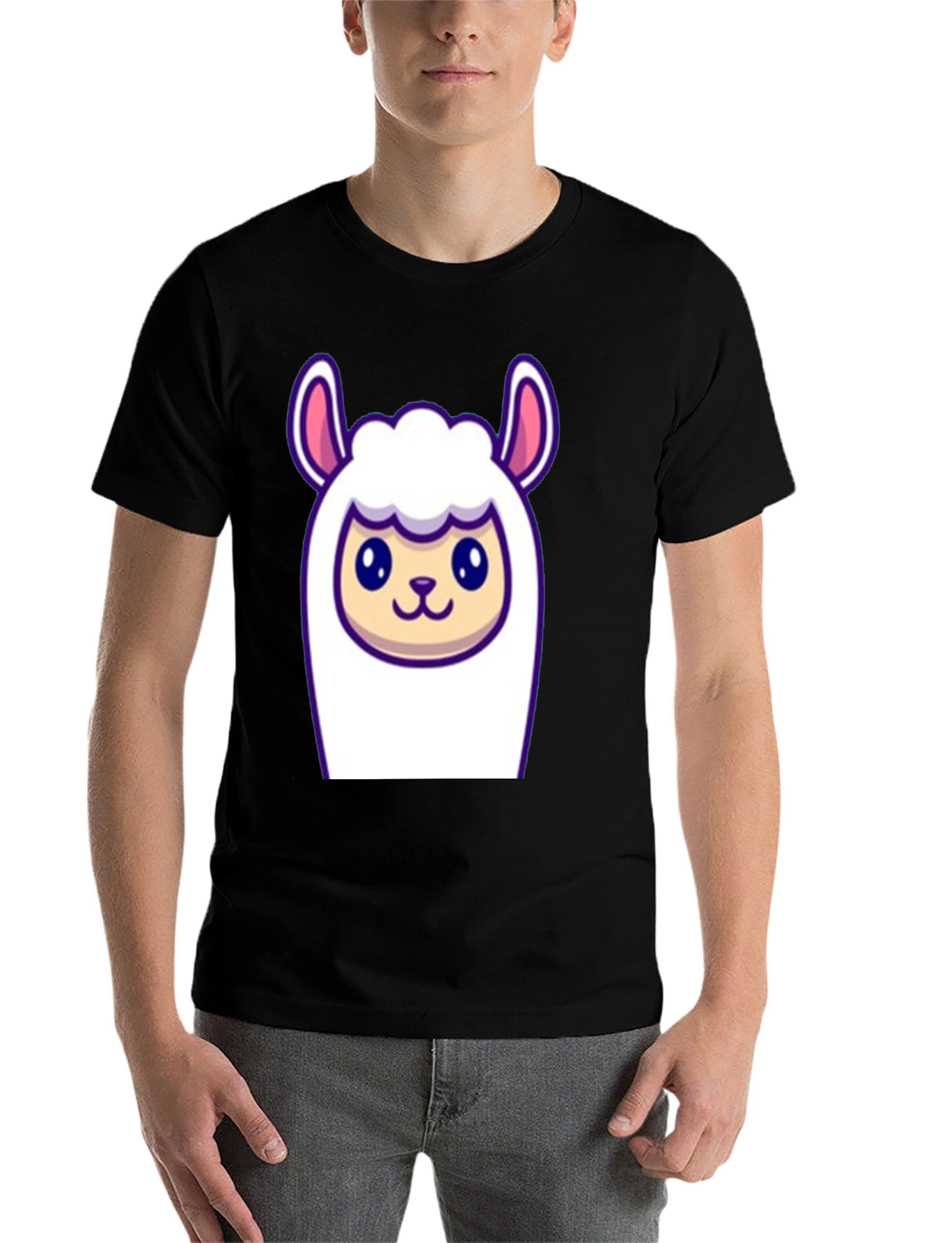 Black Cute Llama Graphic Tee - Soft Black T-Shirt view 7