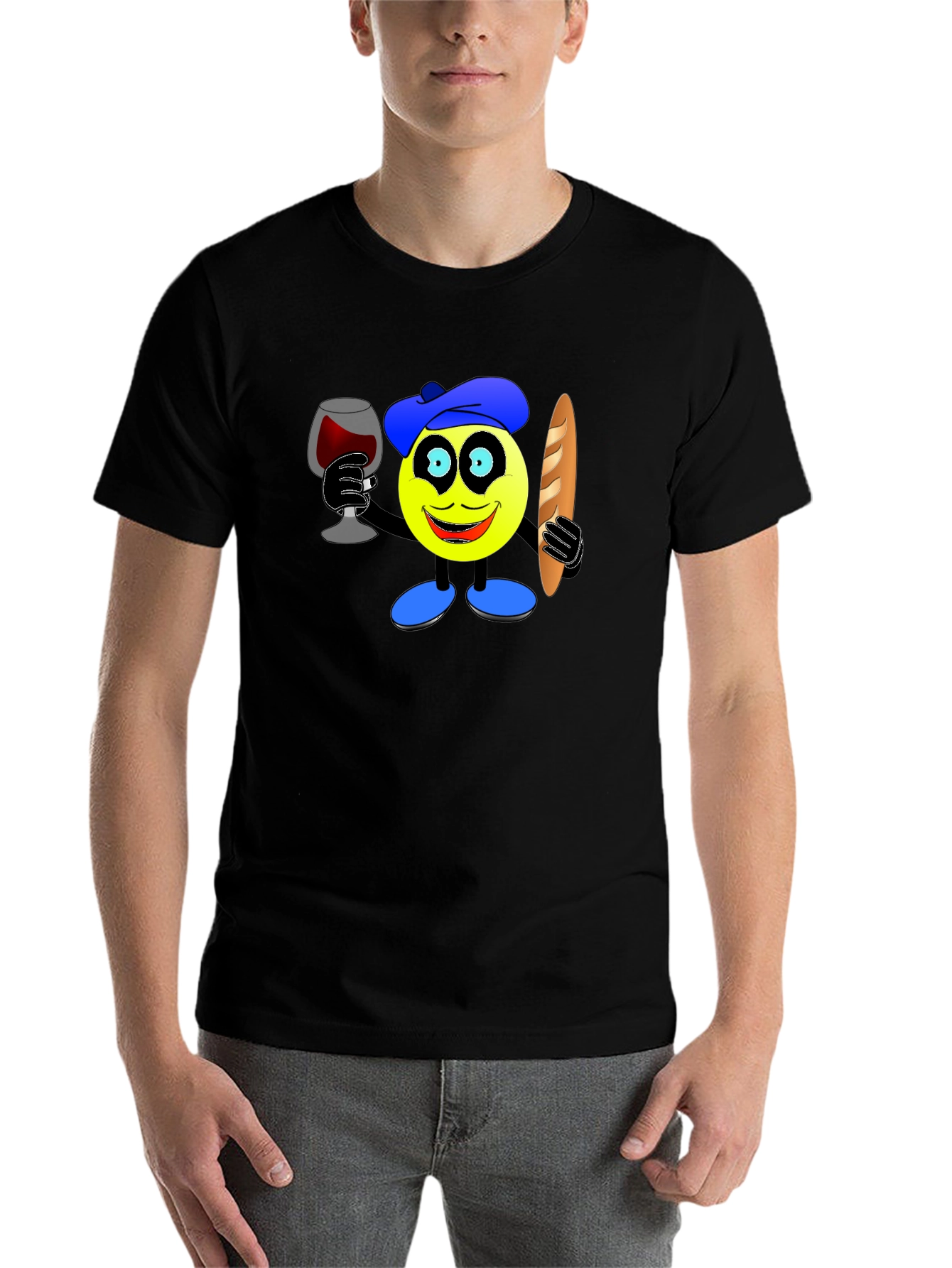 Black French Emoji T-Shirt - Wine & Baguette view 7