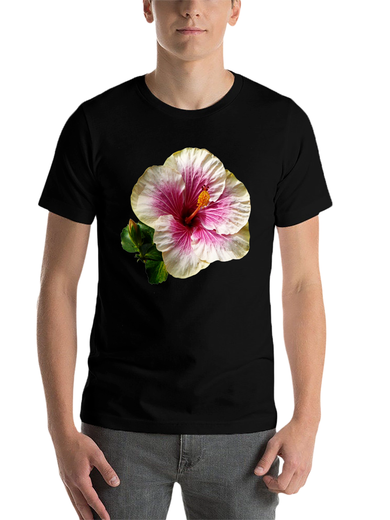 Black Hibiscus Flower Black T-Shirt view 7