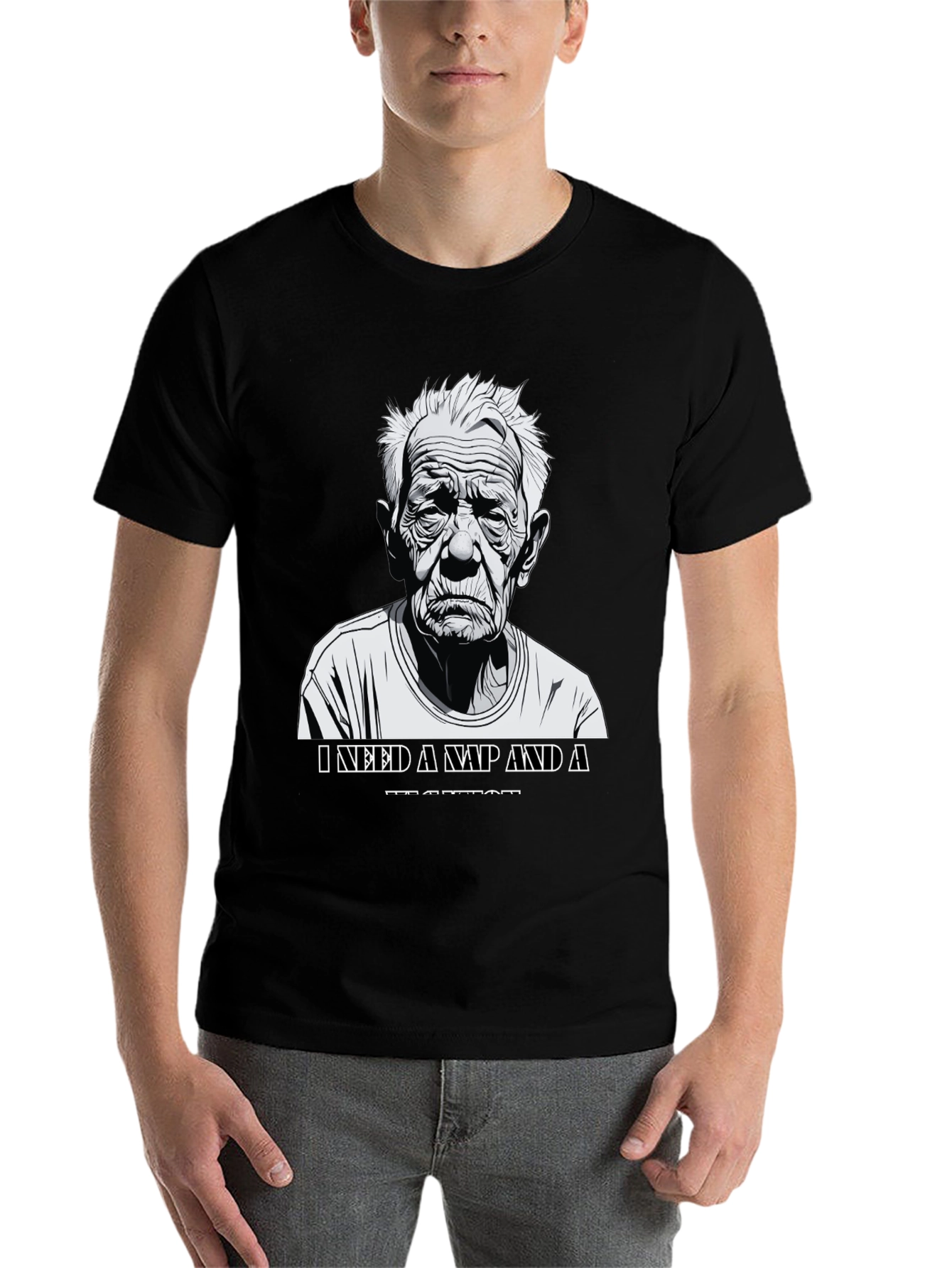 Black Funny Old Man Nap T-Shirt view 7